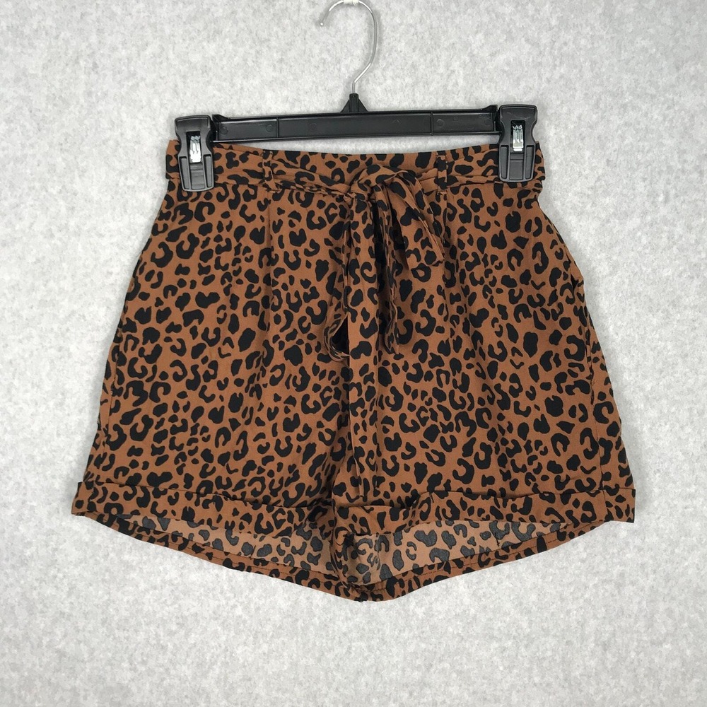 Sienna Sky‎ Silky Paperbag Shorts XS Brown Leopard Preppy Career Maximalist Glam